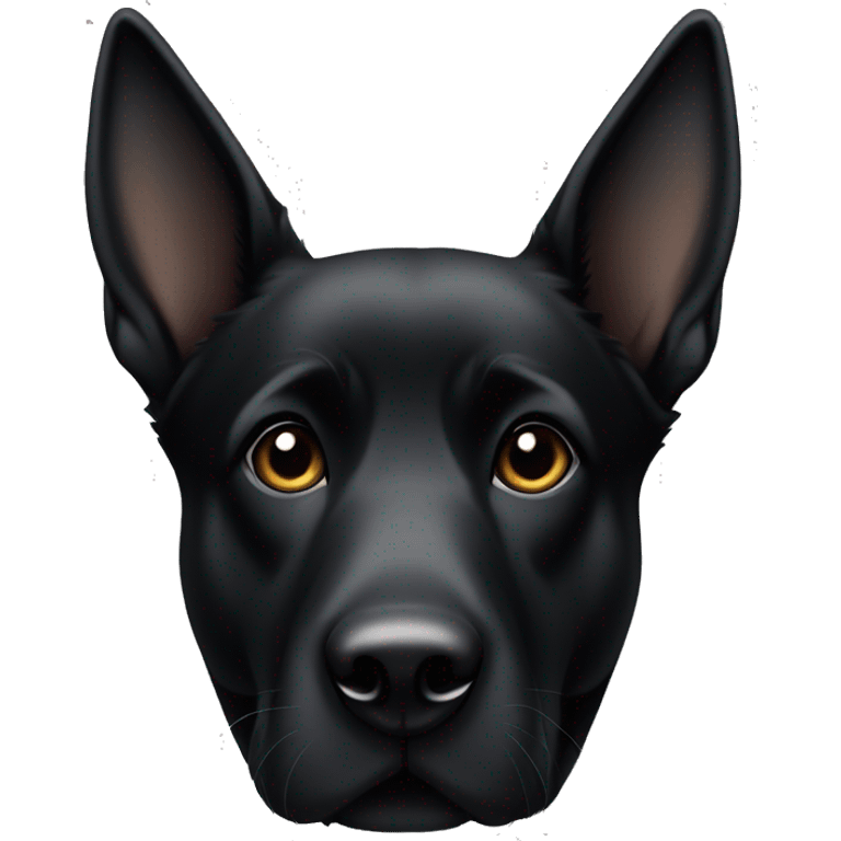 Black German Shepard with one pointy ear and one bent ear emoji