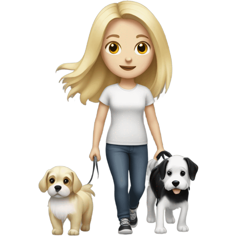 Blond hair white Girl walking a black white dog emoji