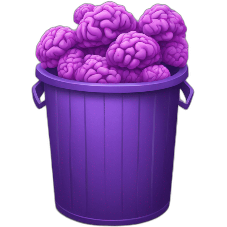 a trash bin full of purple brains emoji