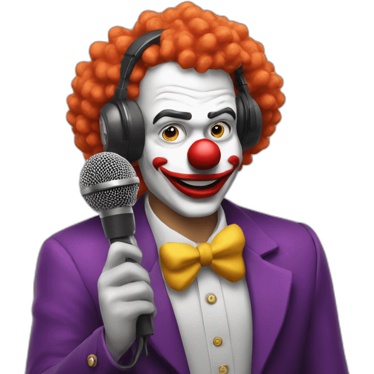 radio presenter with microphone in his hand dressed as clown emoji