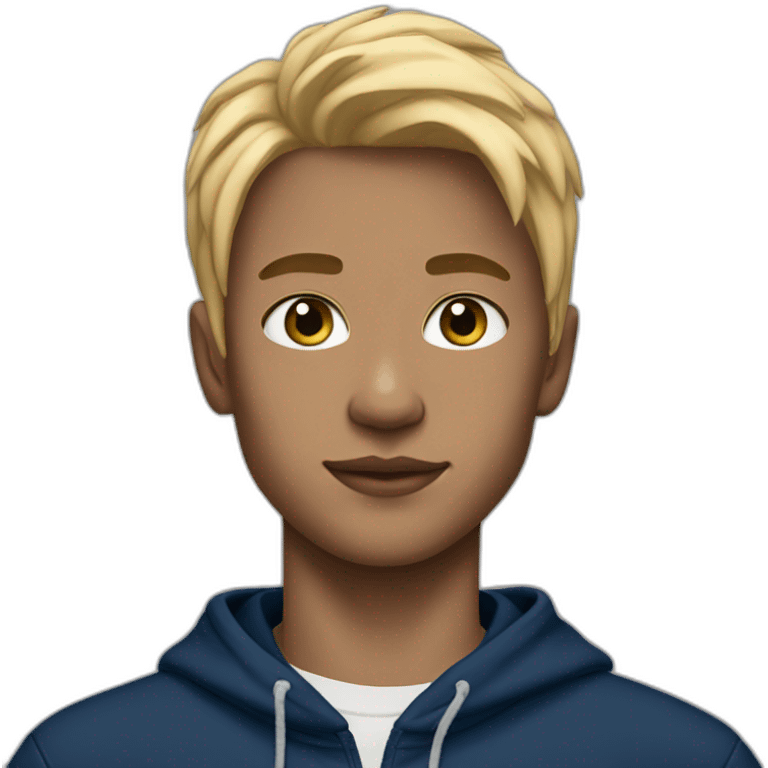 Strong Boy with a black puma hoodie And blue shorts And blonde hair emoji