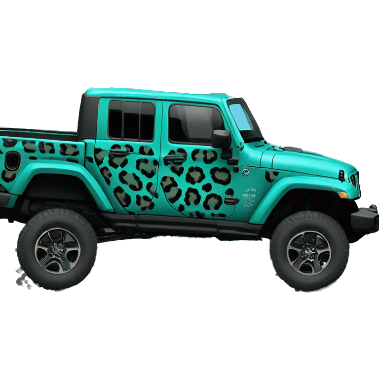 Realistic teal leopard print pattern Jeep Gladiator truck. emoji