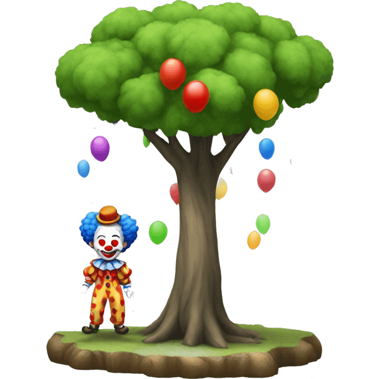 a clown floating beside a tree emoji