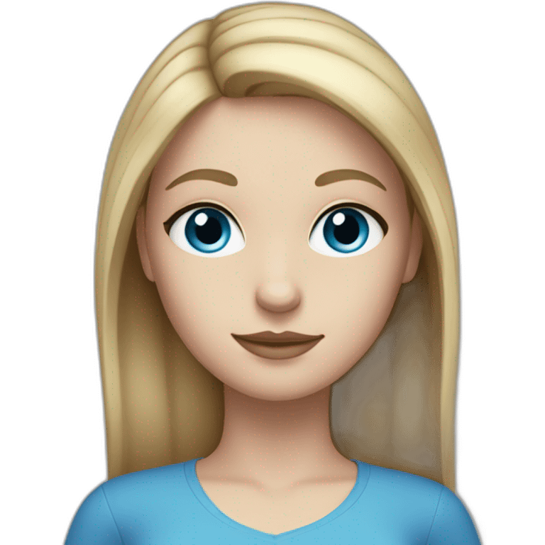 Girl with straight, dark blonde hair, blue eyes, white skin, makeup emoji