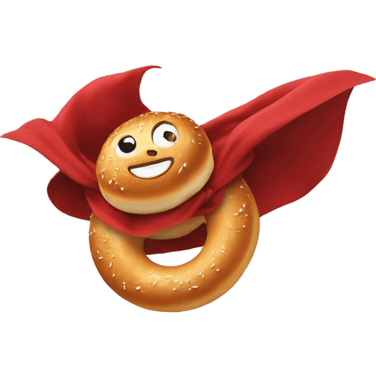 flying bagel wearing a red cape emoji