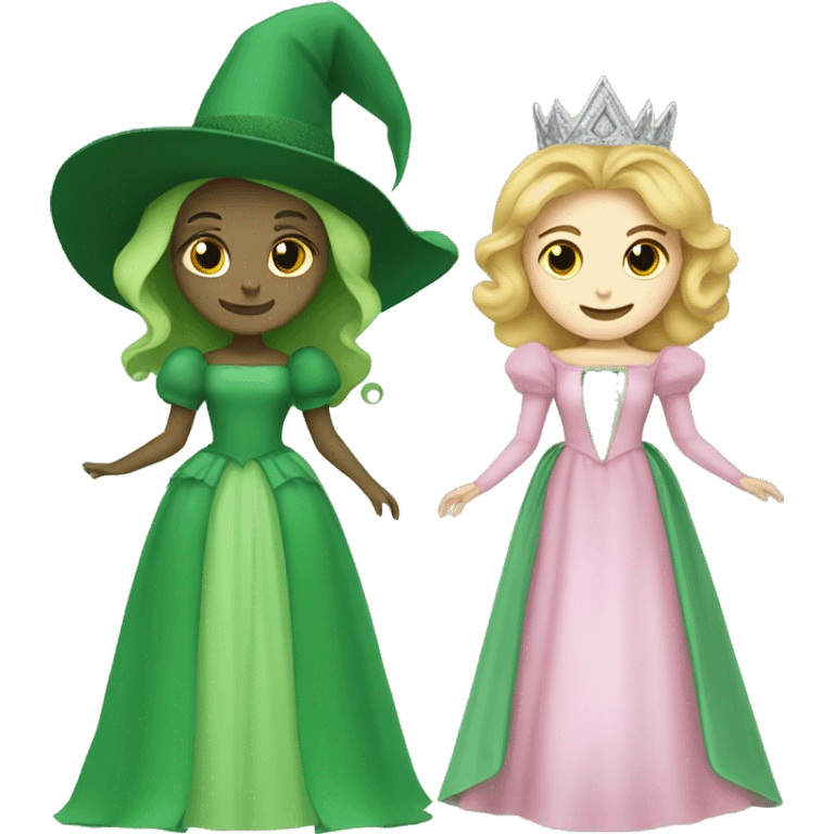 glinda (pink) and elphaba (green) emoji