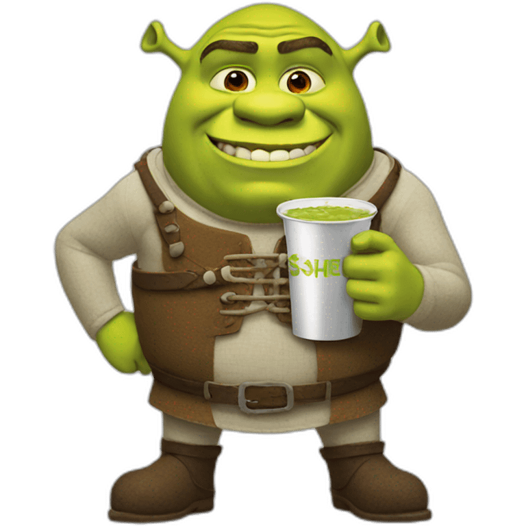 Shrek with a double cup emoji