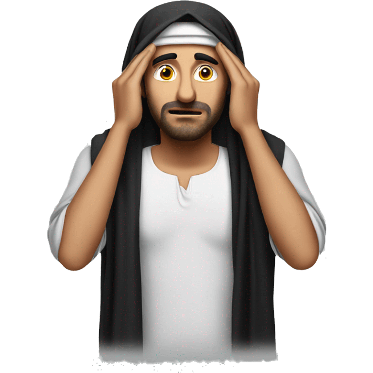 Arab holding his head with his hands photorealistic serious emoji