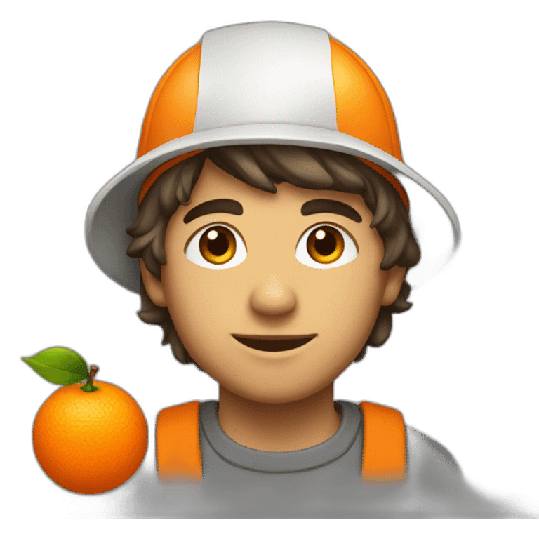 a young male painter with an orange on his cap emoji