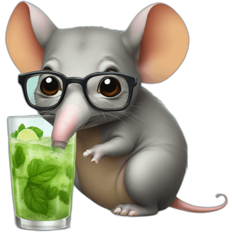 Elephant Shrew with glasses drinking mojito emoji