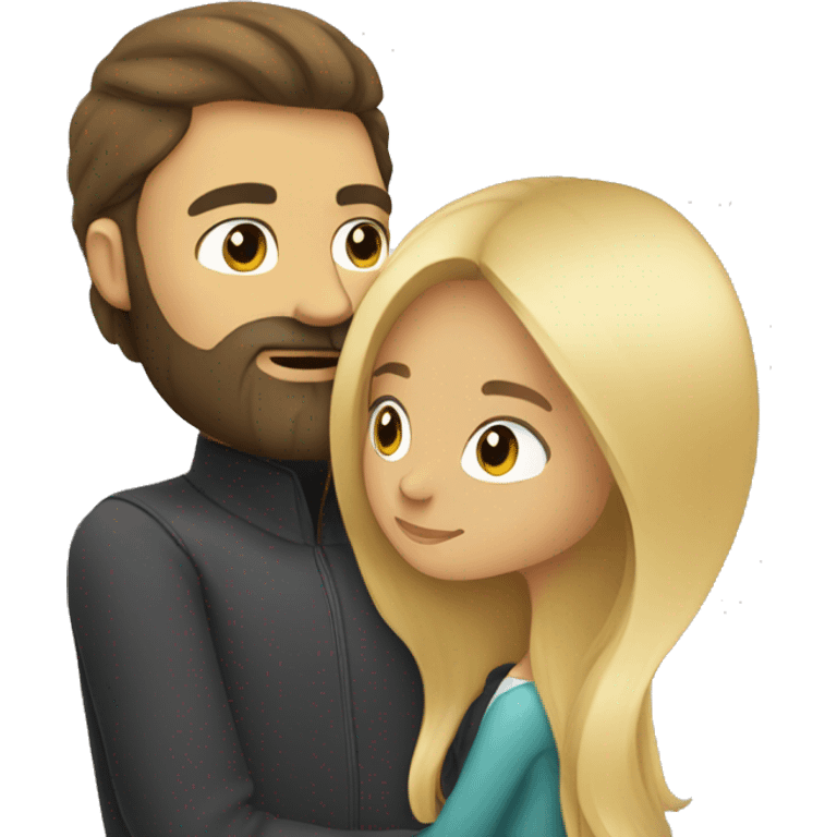 Brunette guy with beard kissing blond girl with long hair emoji