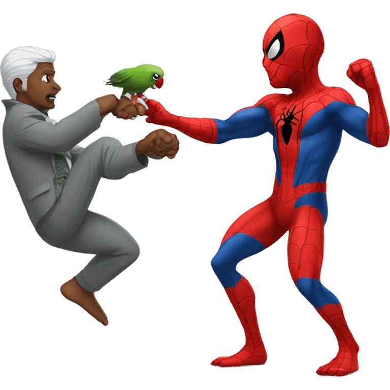 Spiderman fighting with gray parrot  emoji