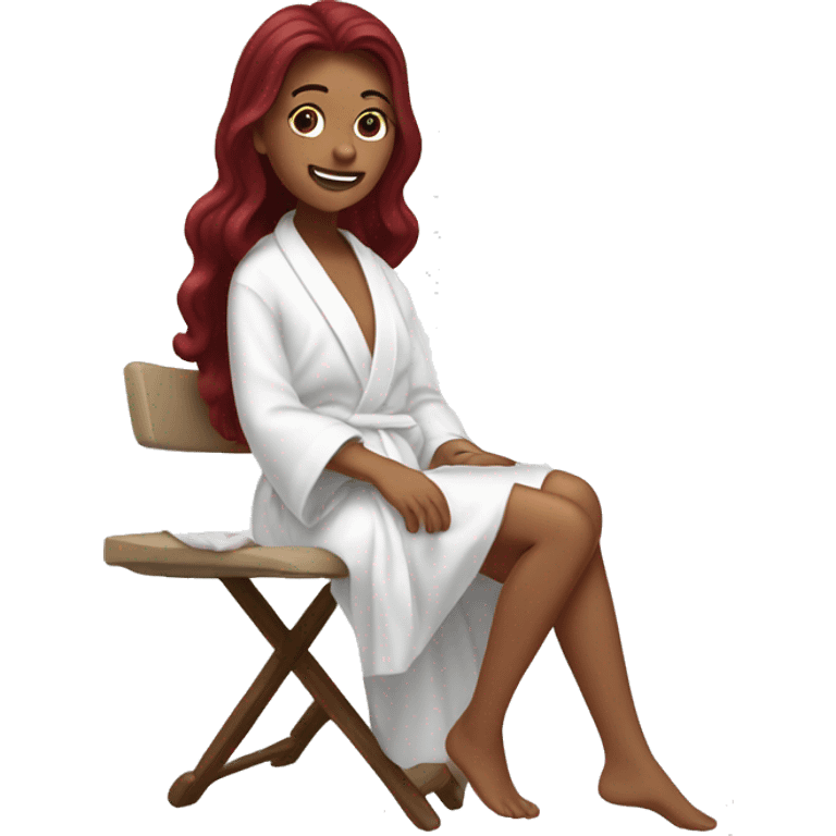 Burgundy haired girl in a white robe shaving her legs emoji