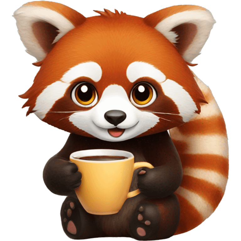 Red panda holding a cup of coffee  emoji