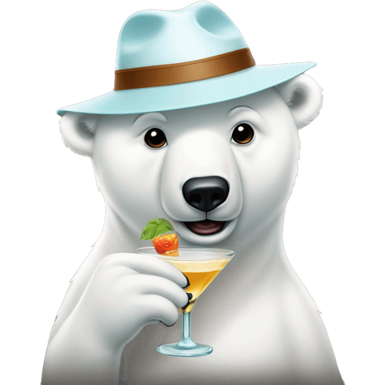 Polar bear drinking martini in a straw hat emoji