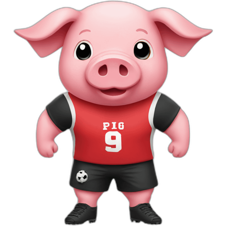 pig with red soccer tshirt standing emoji