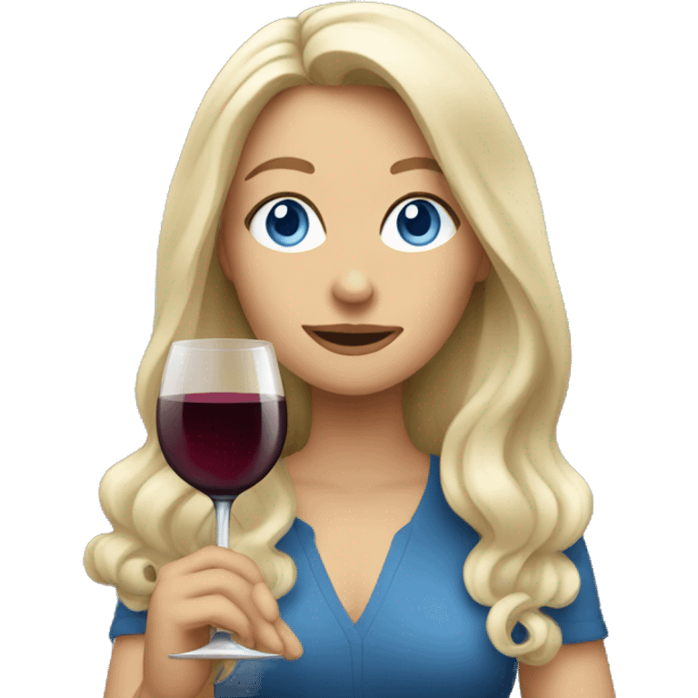 White women with long hair and blue eyes drinking wine emoji