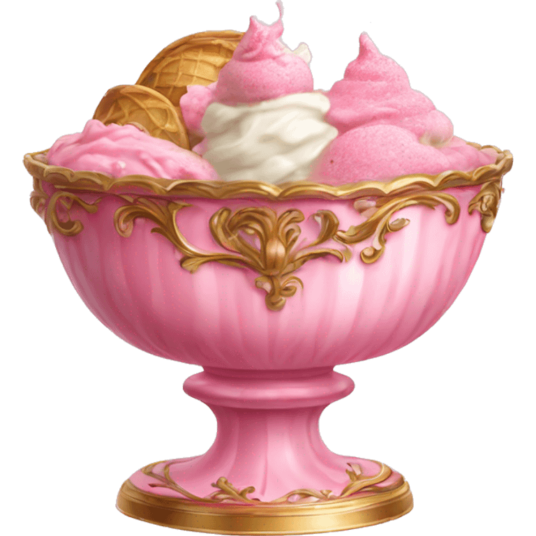 vintage pink rococo bowl with ice cream emoji