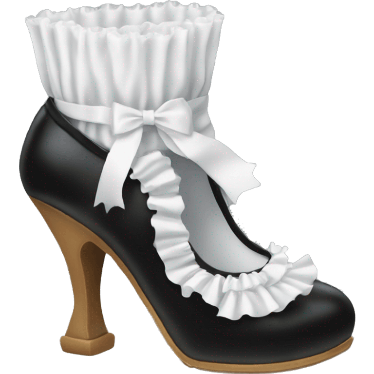 black mary jane shoe with white frilly sock emoji