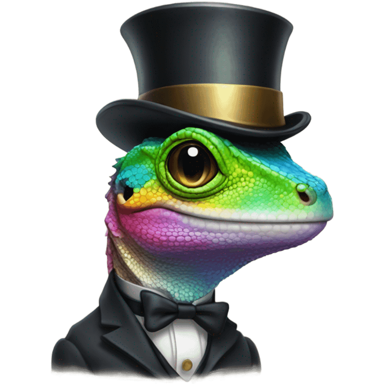 Rainbow lizard in a top hat with a monocle emoji