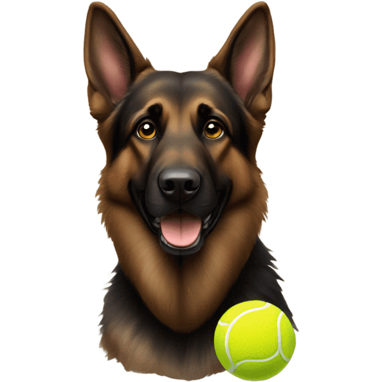 Dark brown German shepherd with tennis ball  emoji