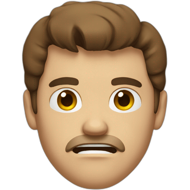 Man with brown hair with beige shirt angry defying face emoji