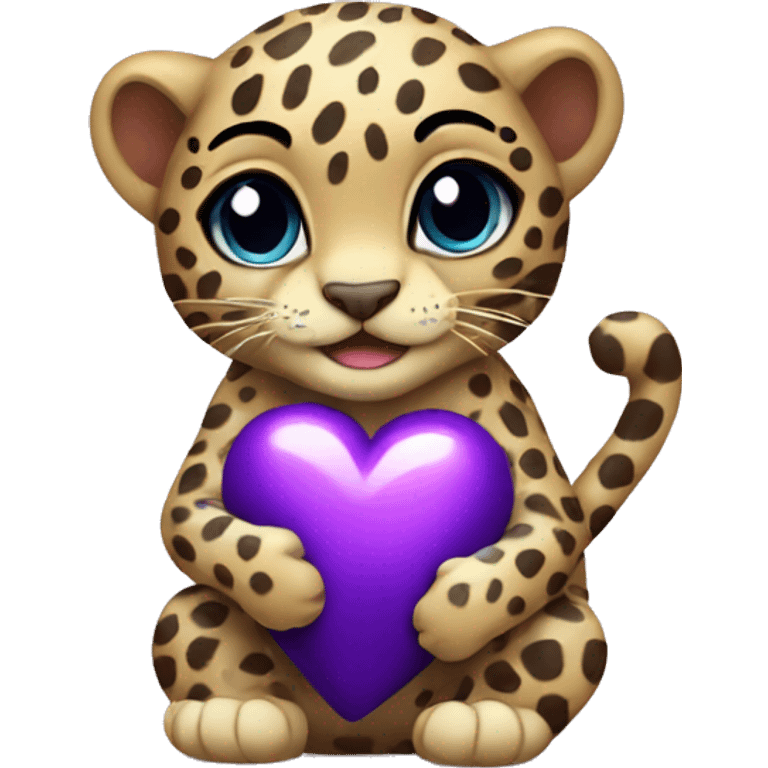 Baby leopard holding a purple heart  emoji