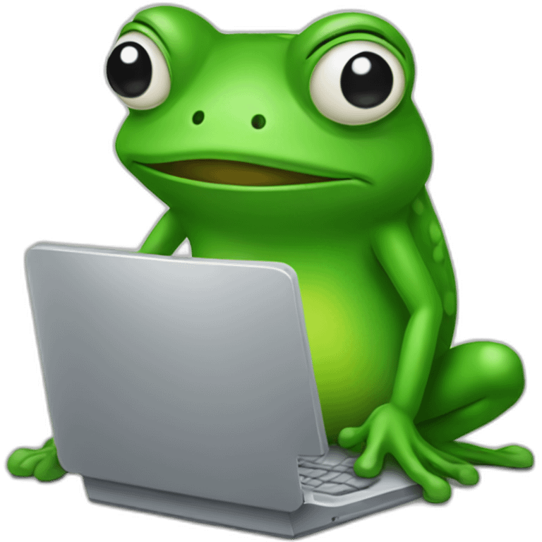 Sad frog is working on computer emoji