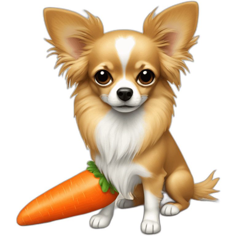 Long hair sand chihuahua with a carrot plush emoji