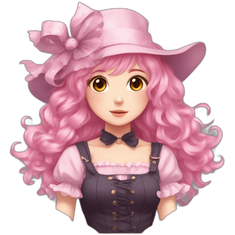 Faded pink hair 	•	Youthful facial features 	•	Magical girl-style hat 	•	Dress with lots of frills emoji