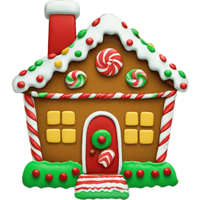 Red and green icing and decorated gingerbread house  emoji