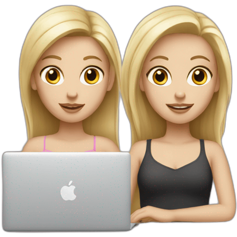 two white girls with blond hair with a MacBook emoji