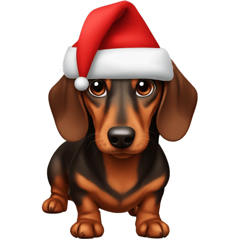 Brown Daschund with a red Santa hat on emoji