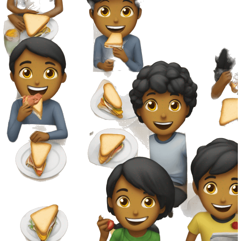 students eating sandwiches at a lunchtime emoji