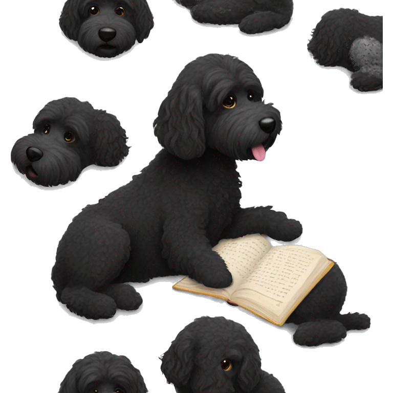 Black Labradoodle reading a book emoji