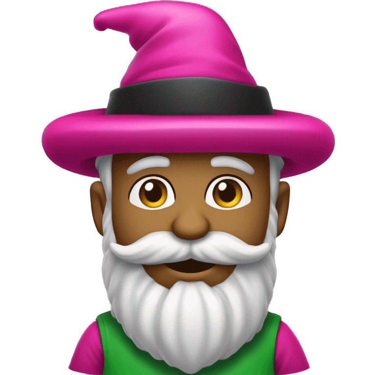 gnomo con cappello fucsia e barba bianca. indossa una maglia verde ed un pantalone nero  emoji