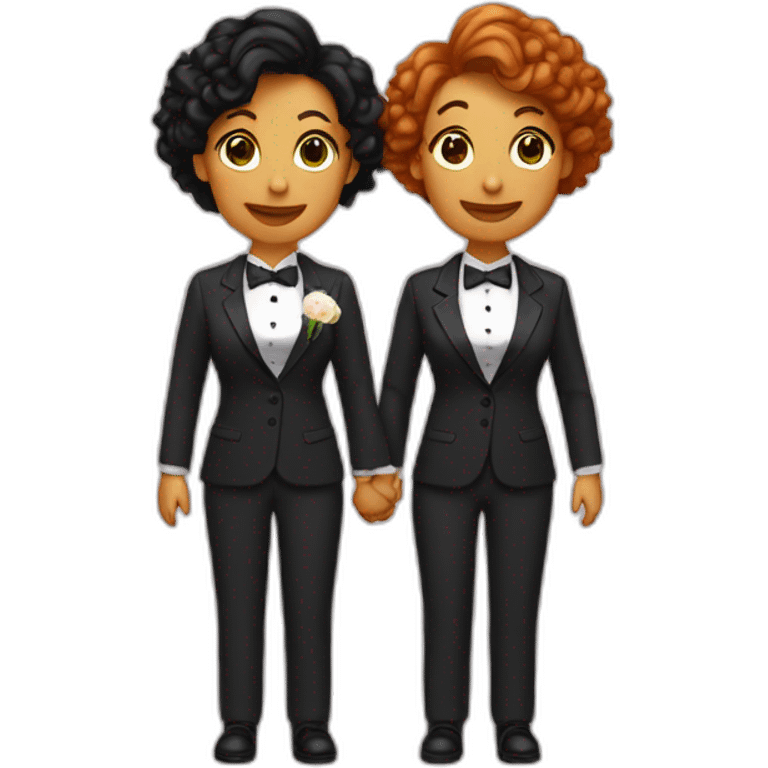 Two lesbians Just married in love one wearing a suit emoji