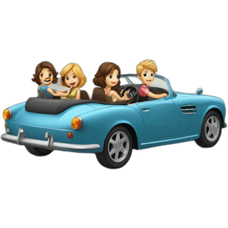 3 boys and 1 girl-roadster-car-driving emoji