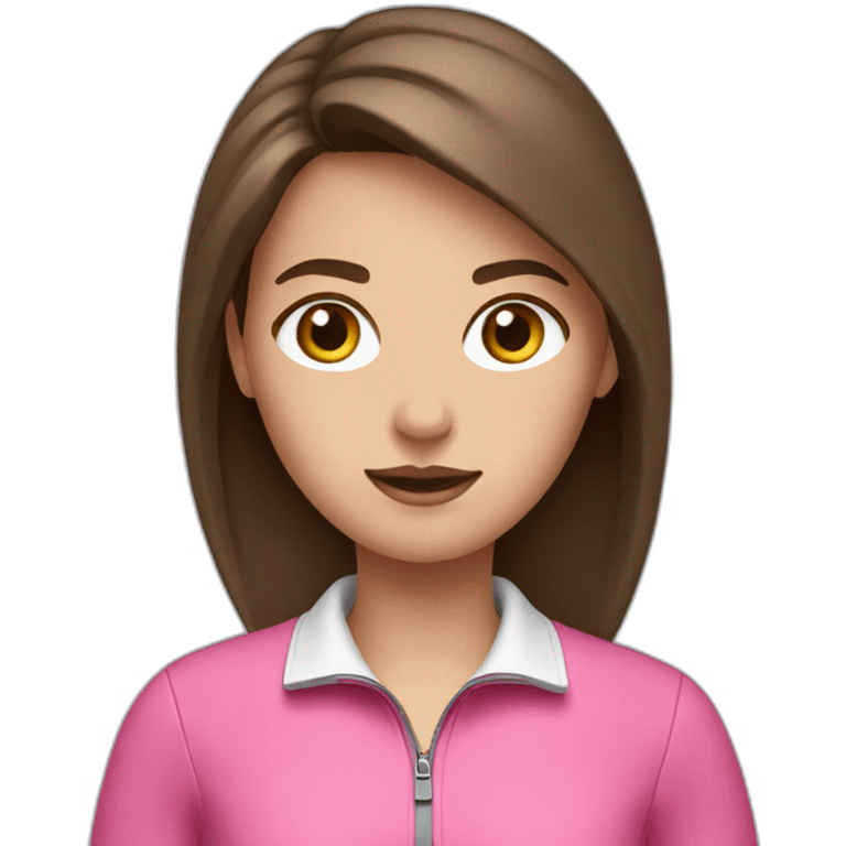 A girl with brown eyes and brown hair in a black golf and a pink jacket emoji