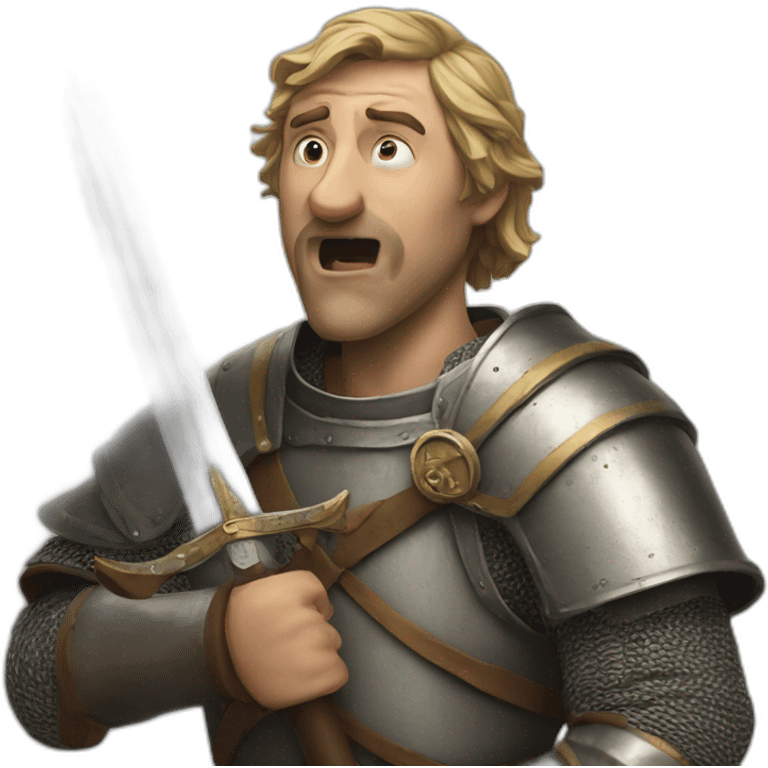 medieval man, sword coming out of his mouth, looking up emoji