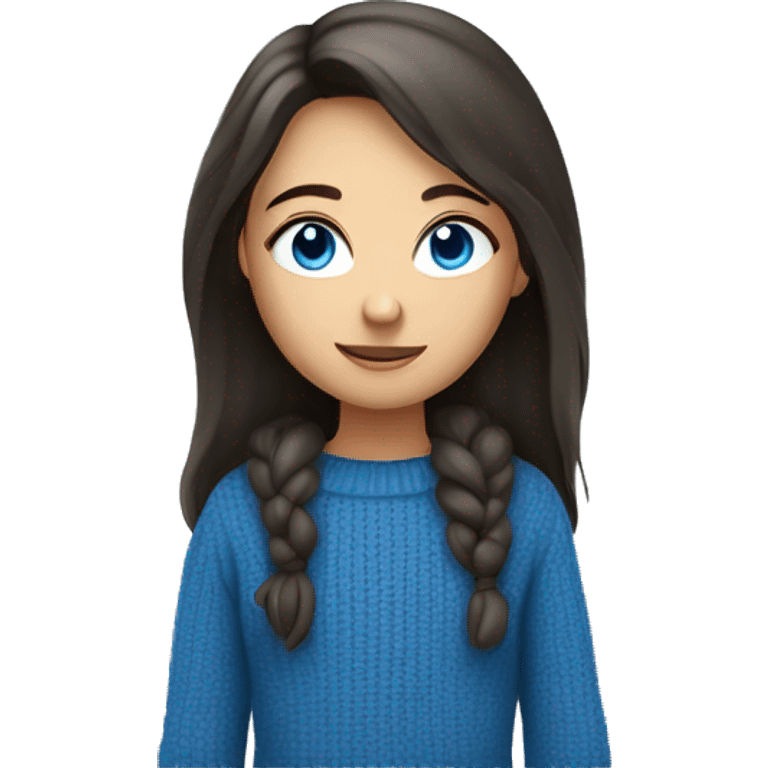 A girl with blue eyes, dark not long hair in a blue sweater. shoulder-length emoji