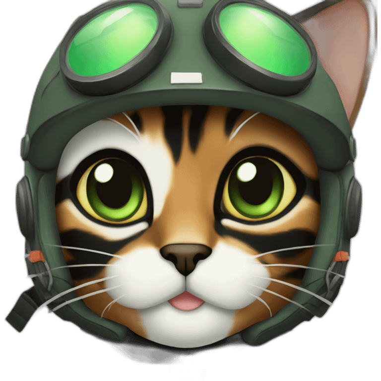 full brown and black calico cat with green eyes dressed as a pilot emoji