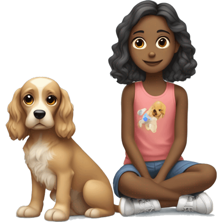 Perro cocker con una niña abraabrazándola emoji