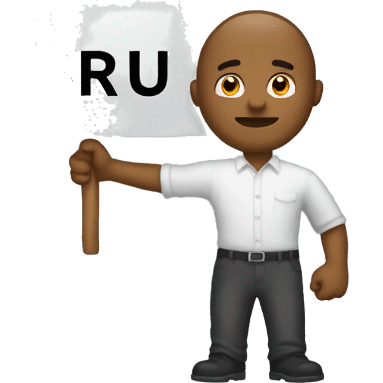 Man holding a sign saying “BRUH” emoji