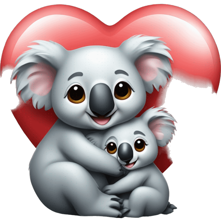  Realistic Mama koala hugging baby koala both smiling, red heart on top emoji