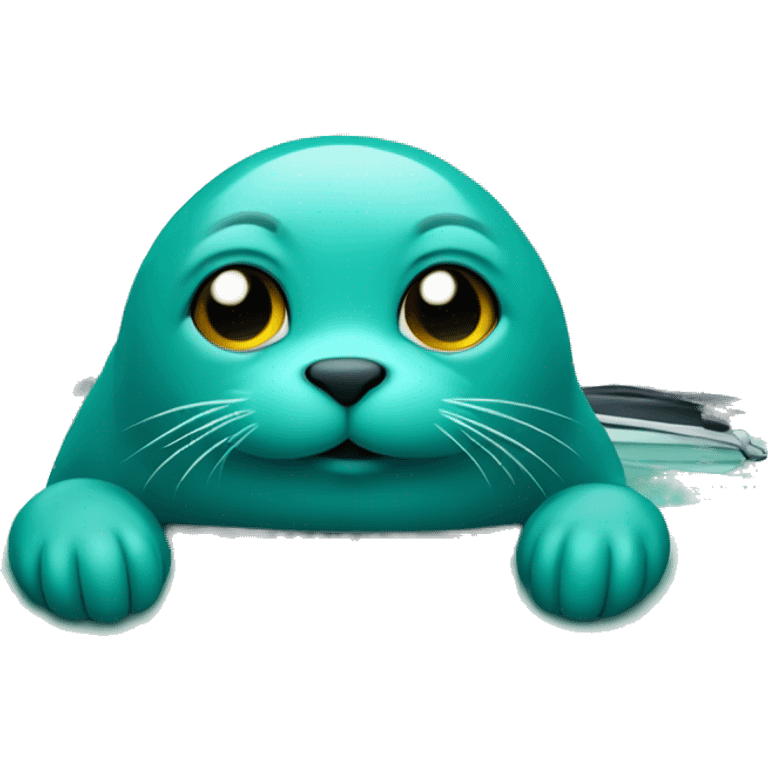 teal seal sitting inside teal car emoji