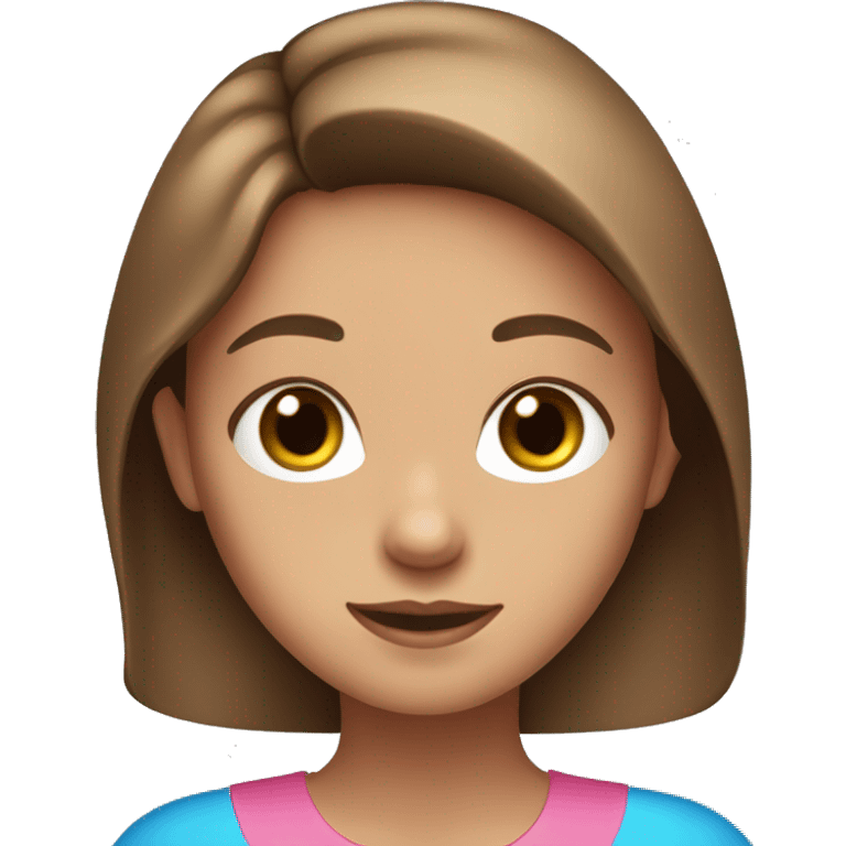 cute tan girl with blue eyes and long brown hair and a pink shirt emoji