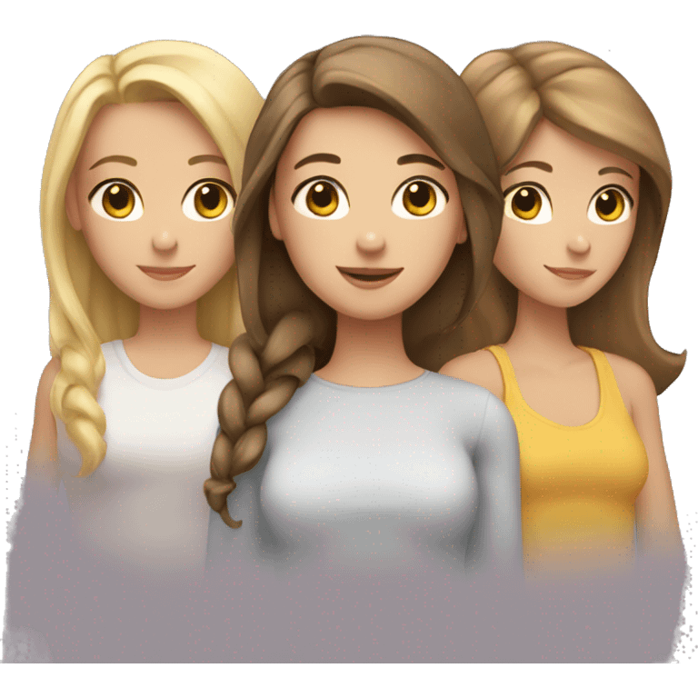 Three girls , one with short brown hair , one with long brown hair and one with long blonde hair  emoji