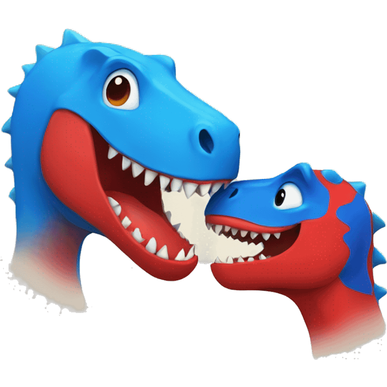 One blue and one red dinosaur kissing each other  emoji