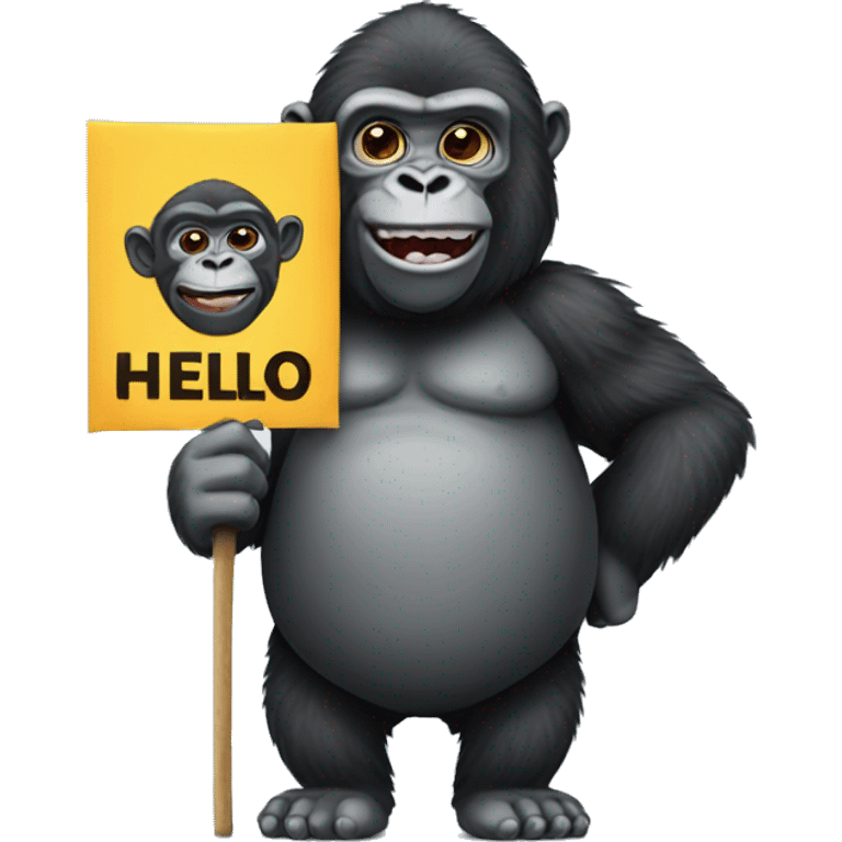 Gorilla holding hello banner emoji